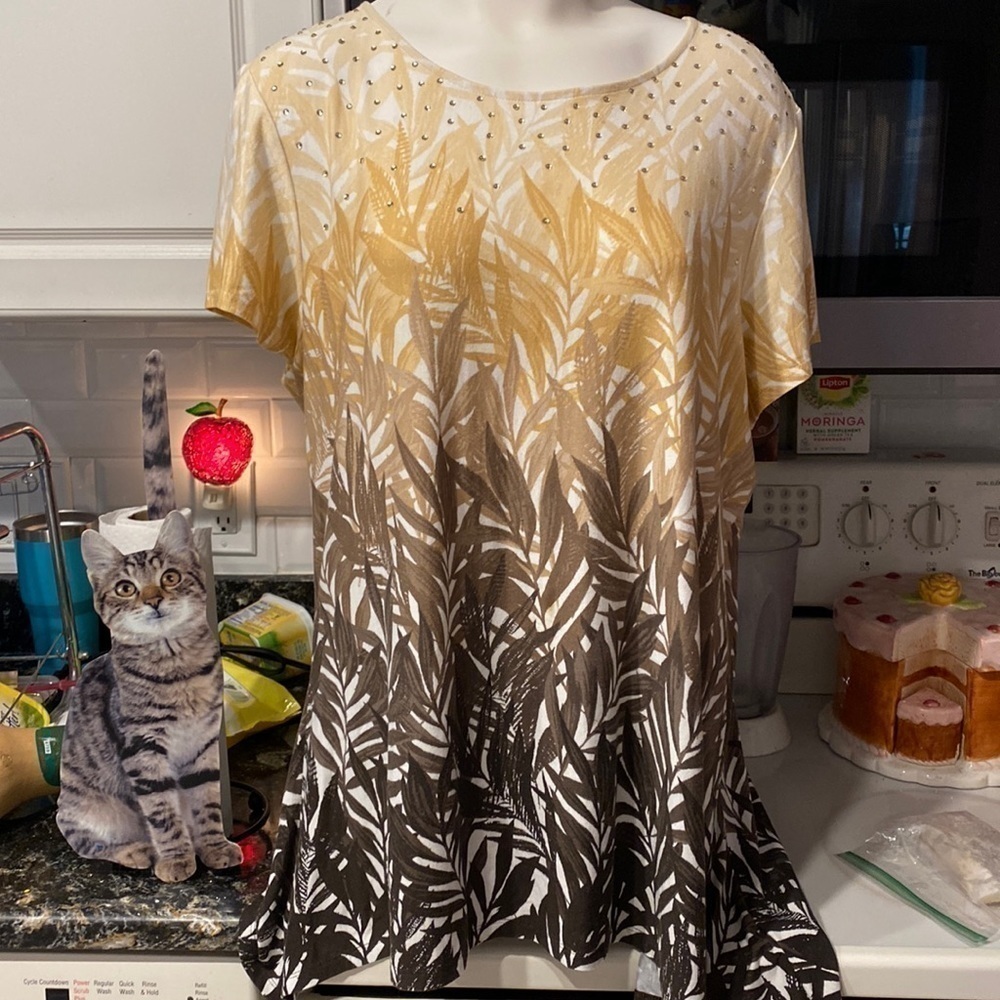 X womens Ruby Rd casual stretch cap sleeve floral regular size top XL